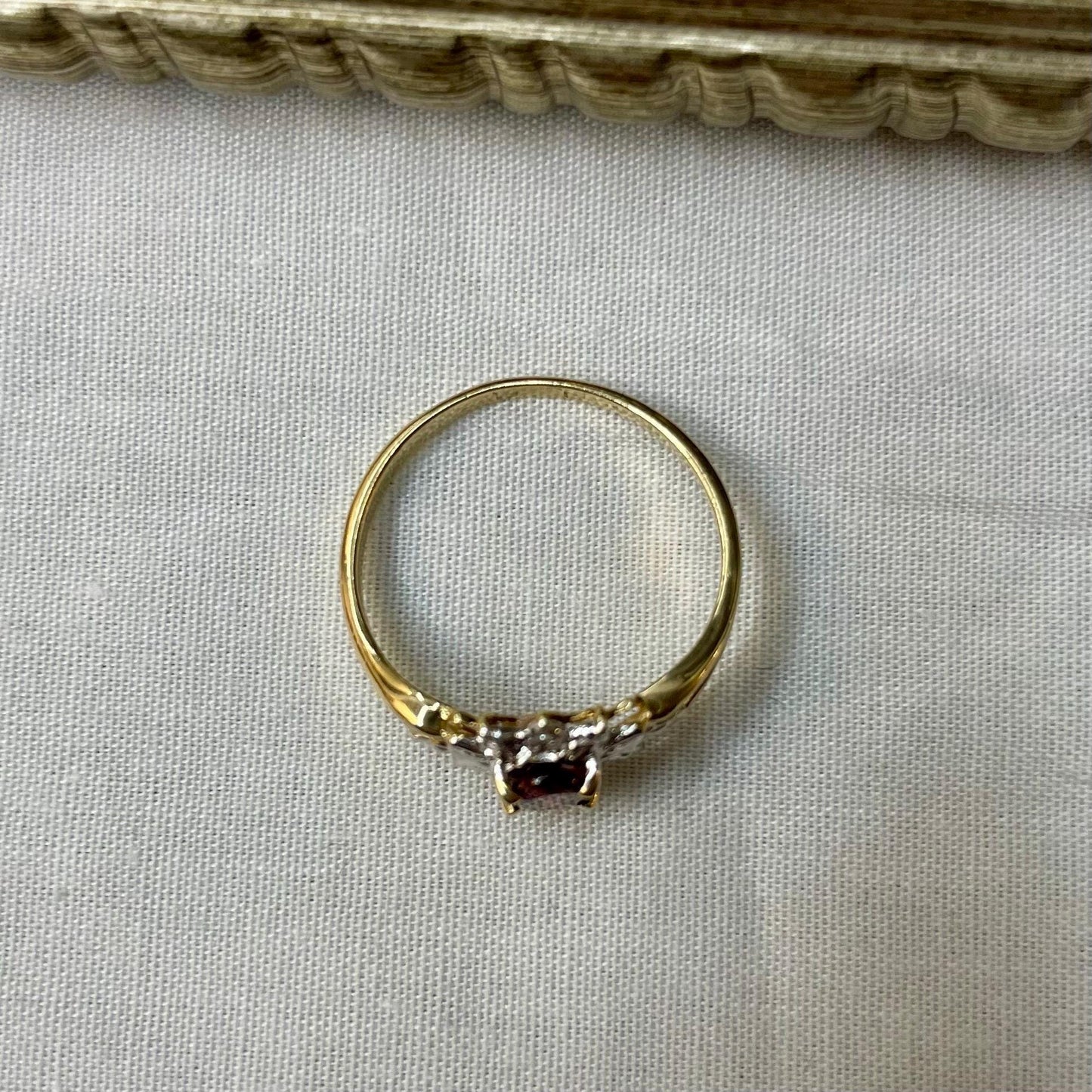 10K Solid Gold Garnet Ring with Diamond Accents- Size 6.75 US