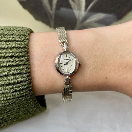 1978 Bulova Ladies Watch Silver Tone 6.5” NON WORKING
