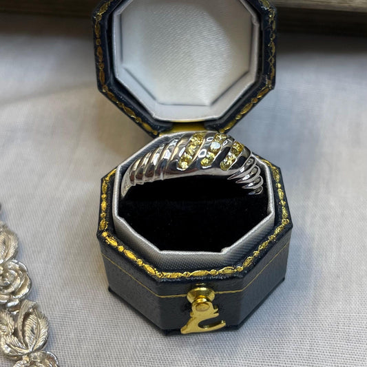 925 Sterling Silver Ring With Yellow Glass Stones - Size 8 US