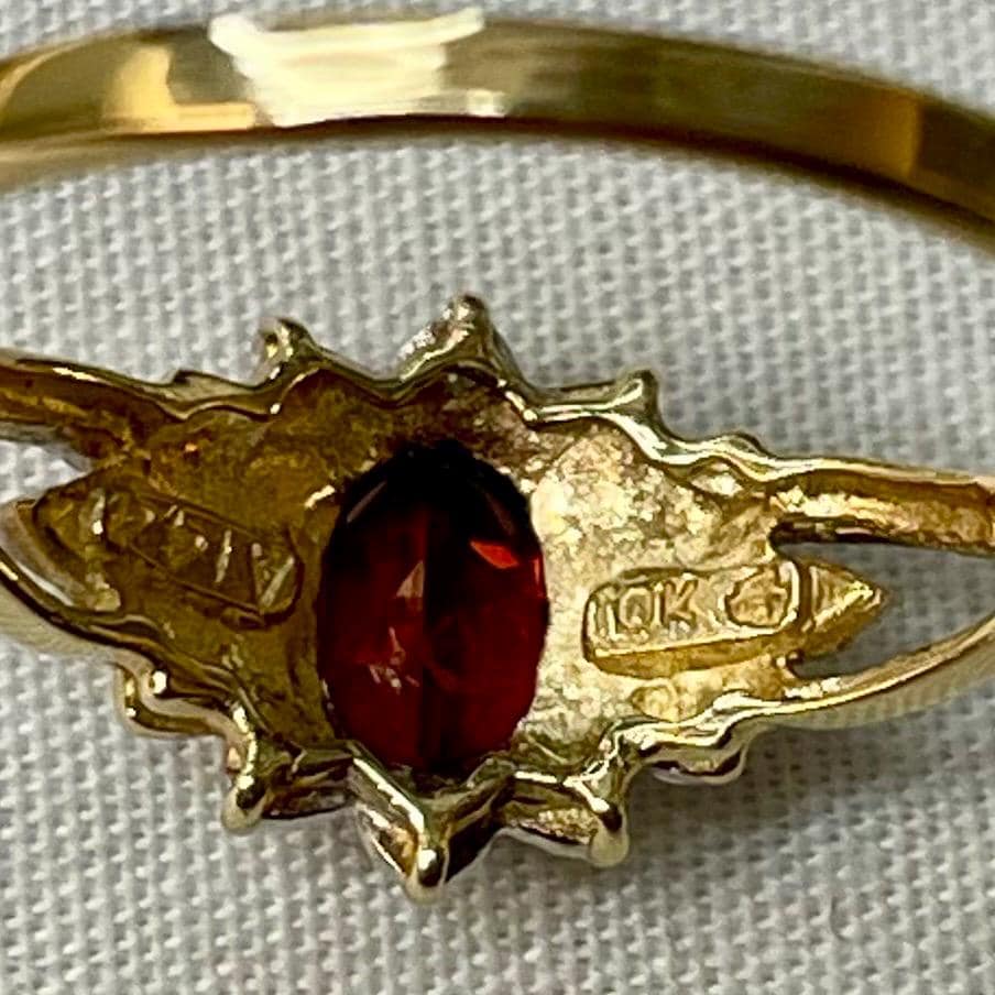 10K Solid Gold Garnet Ring with Diamond Accents- Size 6.75 US