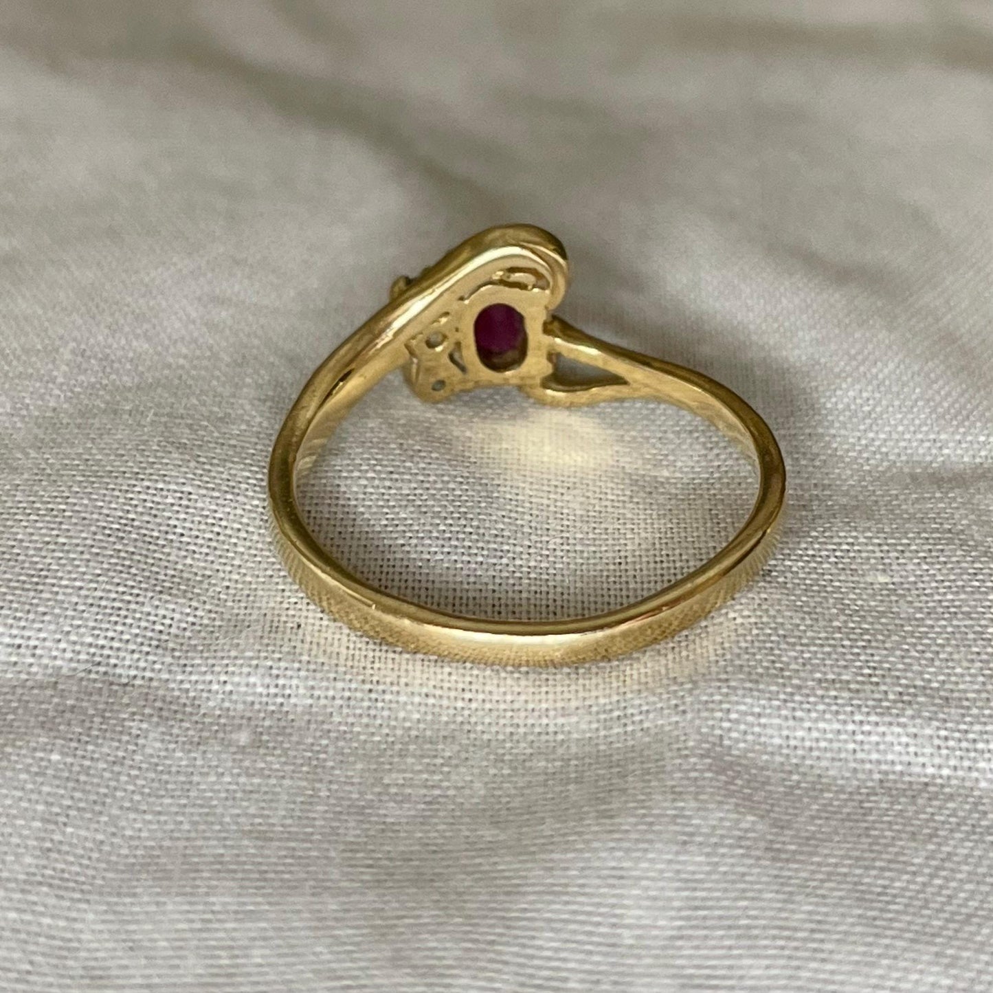 10K Solid Yellow Gold Ruby Ring with Diamond Accents - Size 5 US