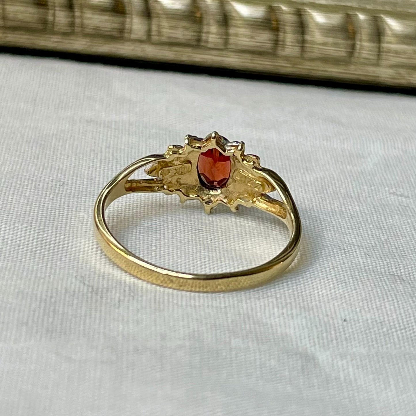 10K Solid Gold Garnet Ring with Diamond Accents- Size 6.75 US