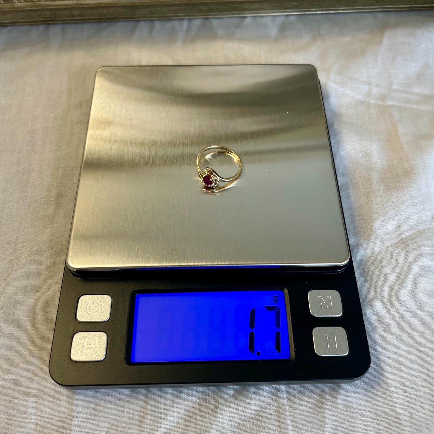 10K Solid Yellow Gold Ruby Ring with Diamond Accents - Size 5 US
