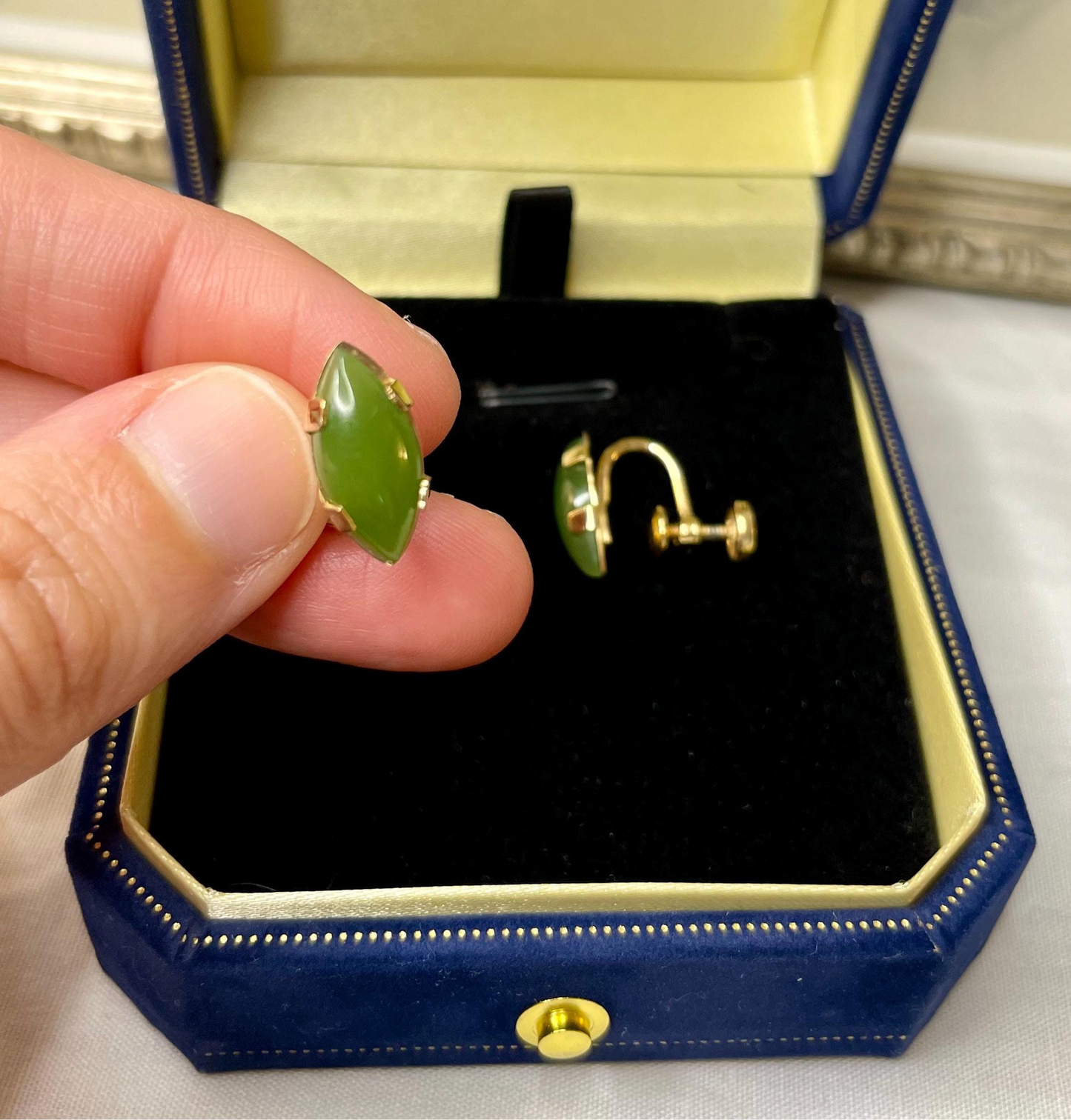 12K Gold FILLED Genuine Jade Screw Back Earrings