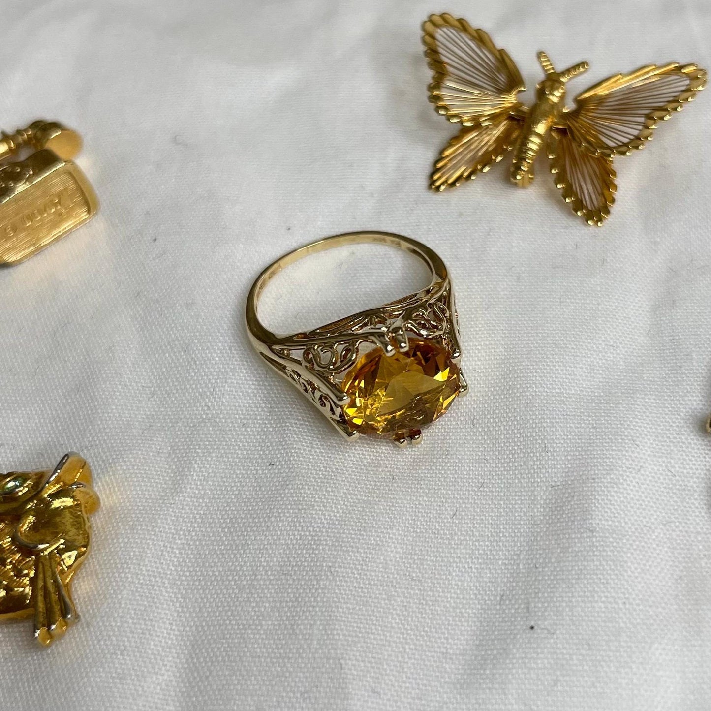 14K Solid Yellow Gold Citrine Ring Size 5.75 US