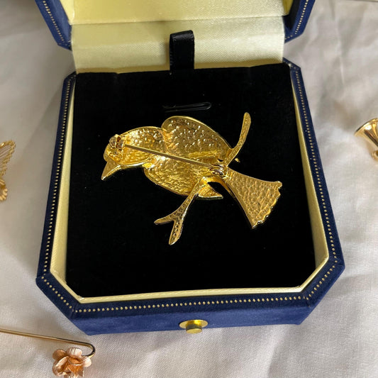 Gold Toned Enamel Bird Brooch