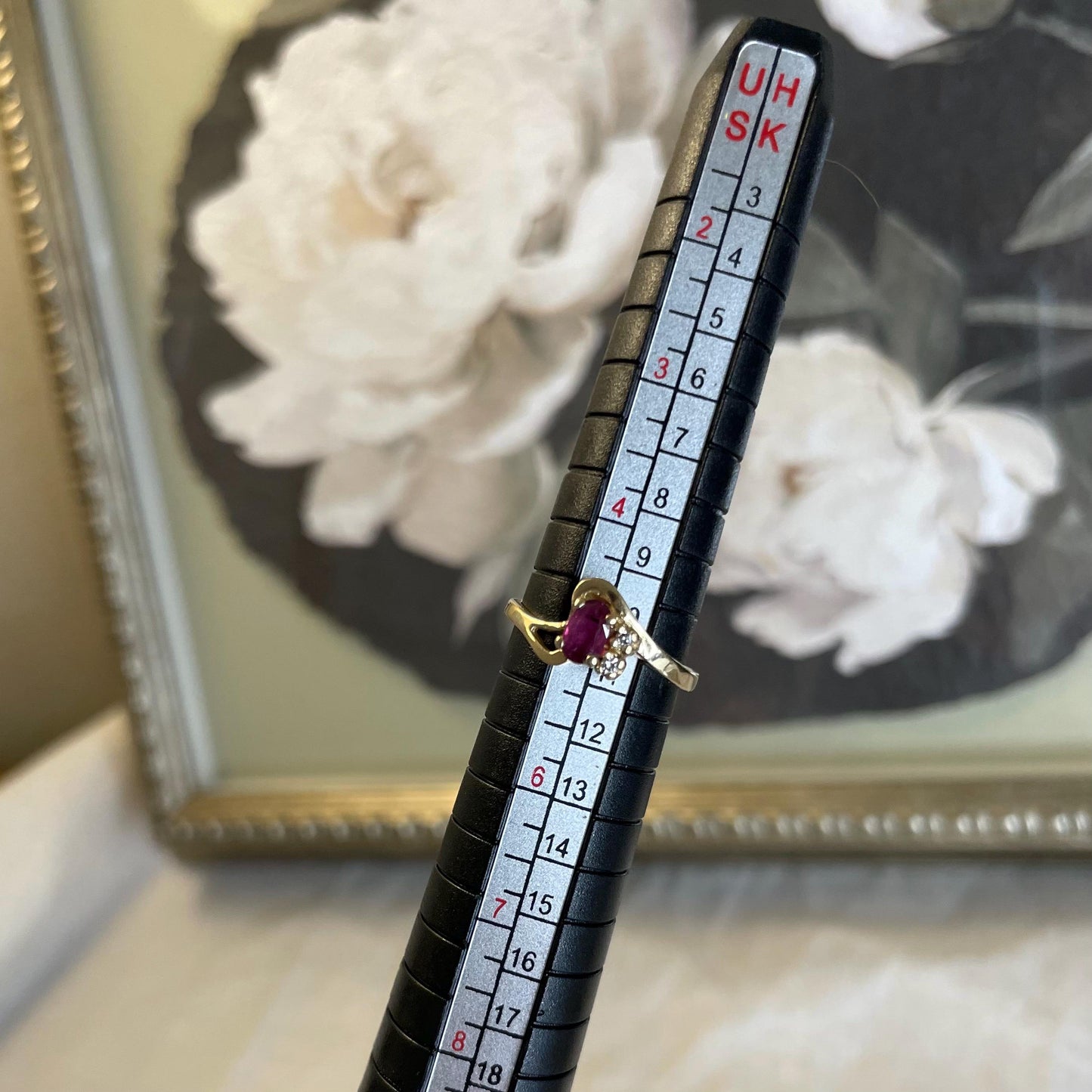10K Solid Yellow Gold Ruby Ring with Diamond Accents - Size 5 US