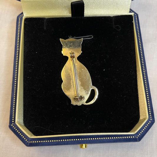 Gold Toned Cat Brooch Letter M Pin