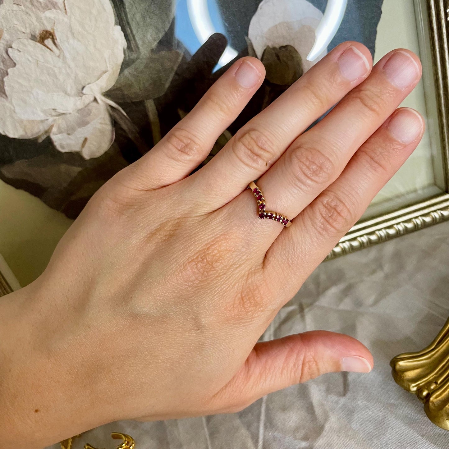 14K Solid Yellow Gold Red Spinel Ring Size 6.75 US