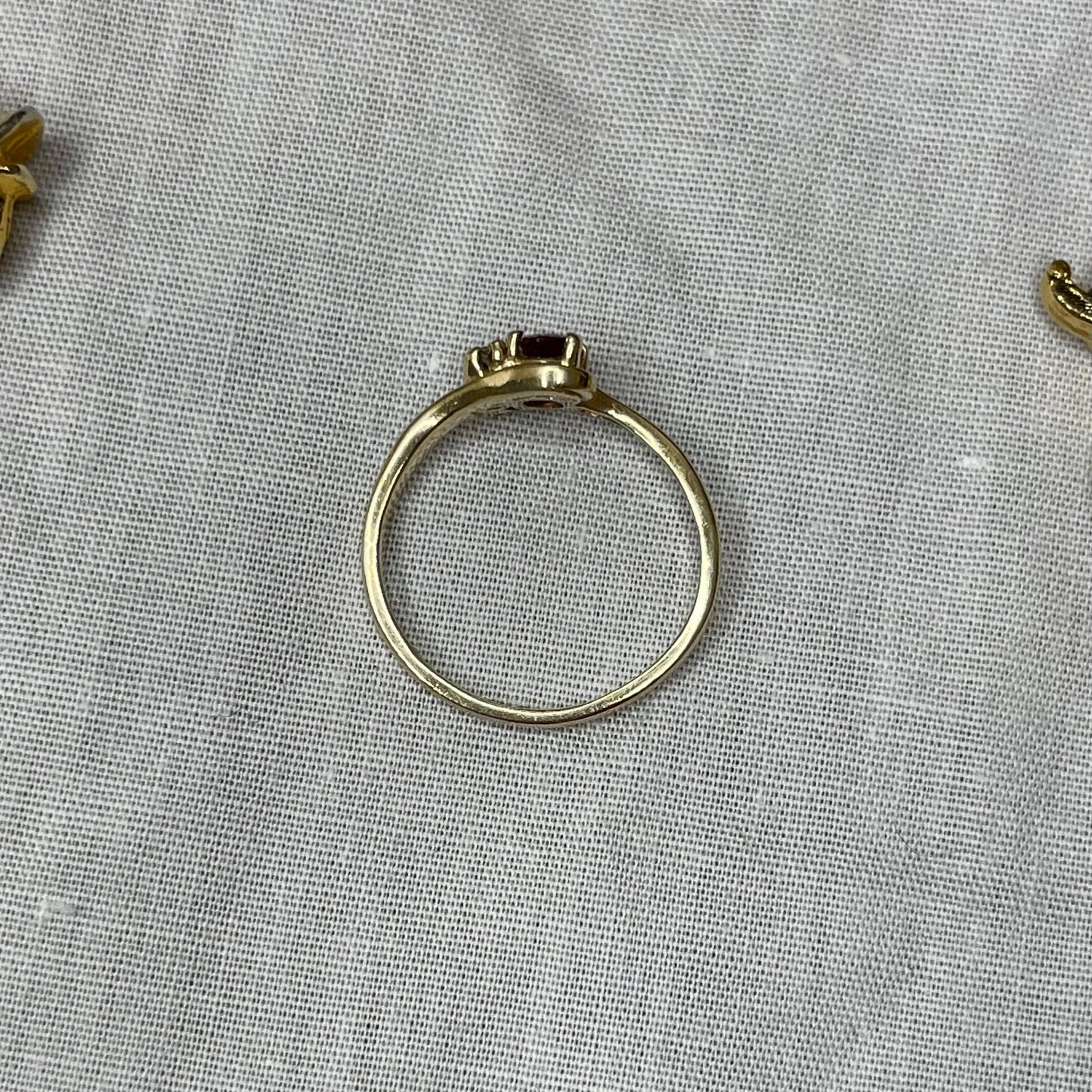 10K Solid Yellow Gold Ruby Ring with Diamond Accents - Size 5 US