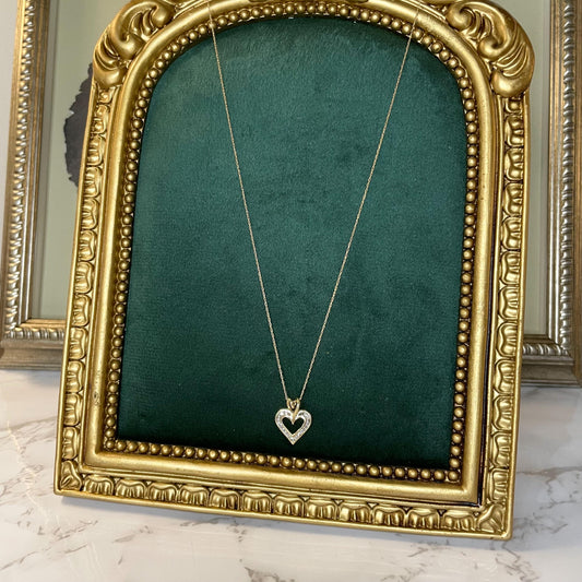 10k Solid Gold Diamond Heart Necklace - 18” Chain