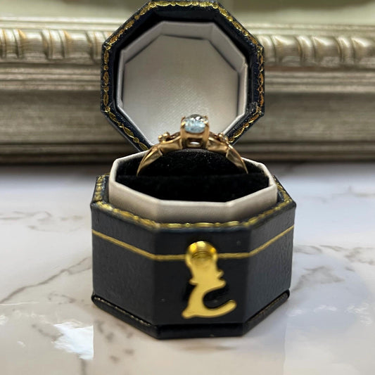 Vintage 10K Yellow Gold Aquamarine Ring with Diamond Accents - Size US 4.75