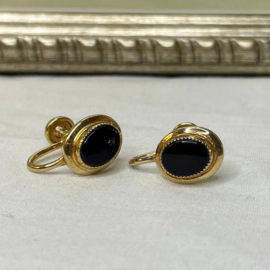 Vintage 12K Gold FILLED Onyx Screwback Earrings