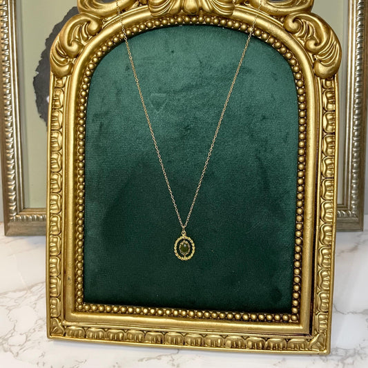Vintage 12K Gold FILLED Jade Pendant Necklace - 16” Chain
