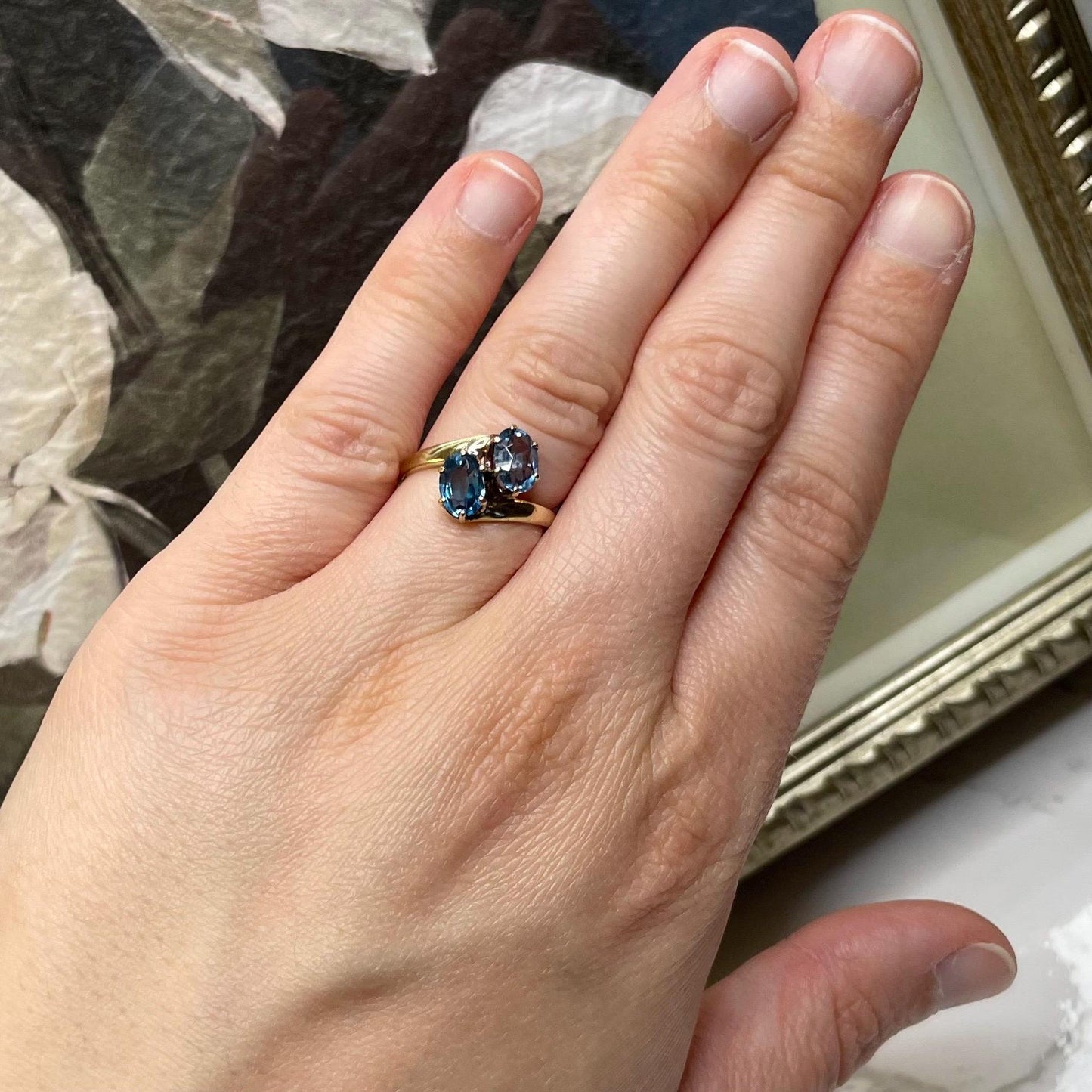 Vintage 10K Yellow Gold Toi et Moi Blue Spinel Ring - Size US 5.25