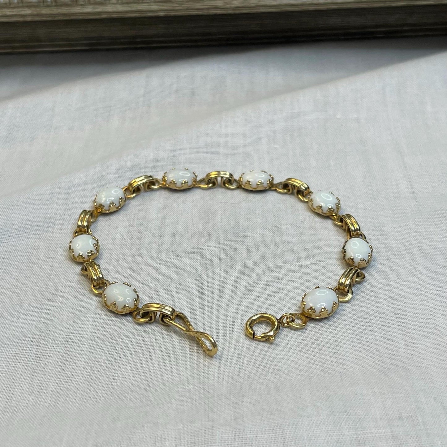 12K Gold FILLED White Opal Bracelet 7”