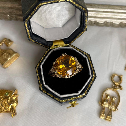 14K Solid Yellow Gold Citrine Ring Size 5.75 US