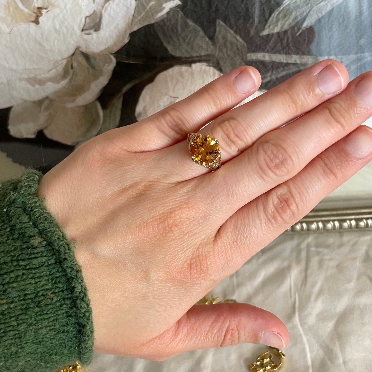 14K Solid Yellow Gold Citrine Ring Size 5.75 US
