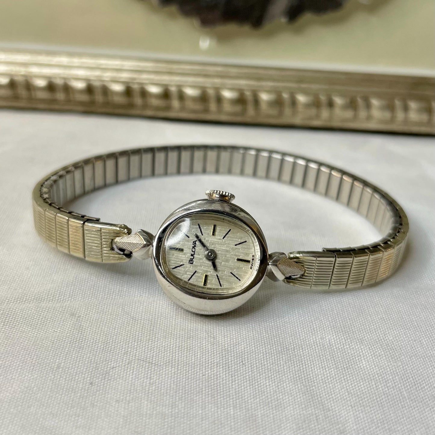 1978 Bulova Ladies Watch Silver Tone 6.5” NON WORKING