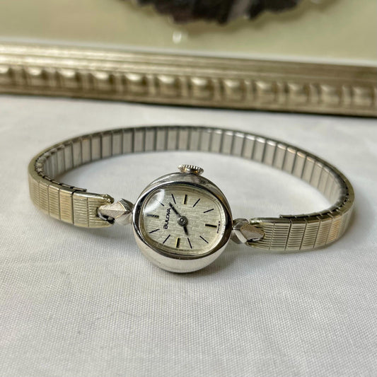 1978 Bulova Ladies Watch Silver Tone 6.5” NON WORKING