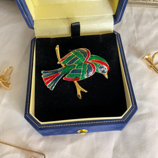 Gold Toned Enamel Bird Brooch