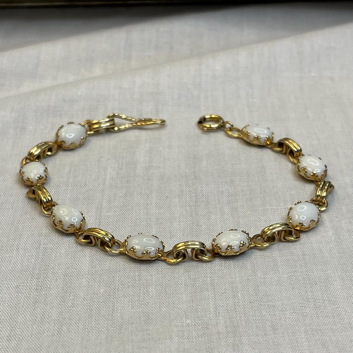 12K Gold FILLED White Opal Bracelet 7”