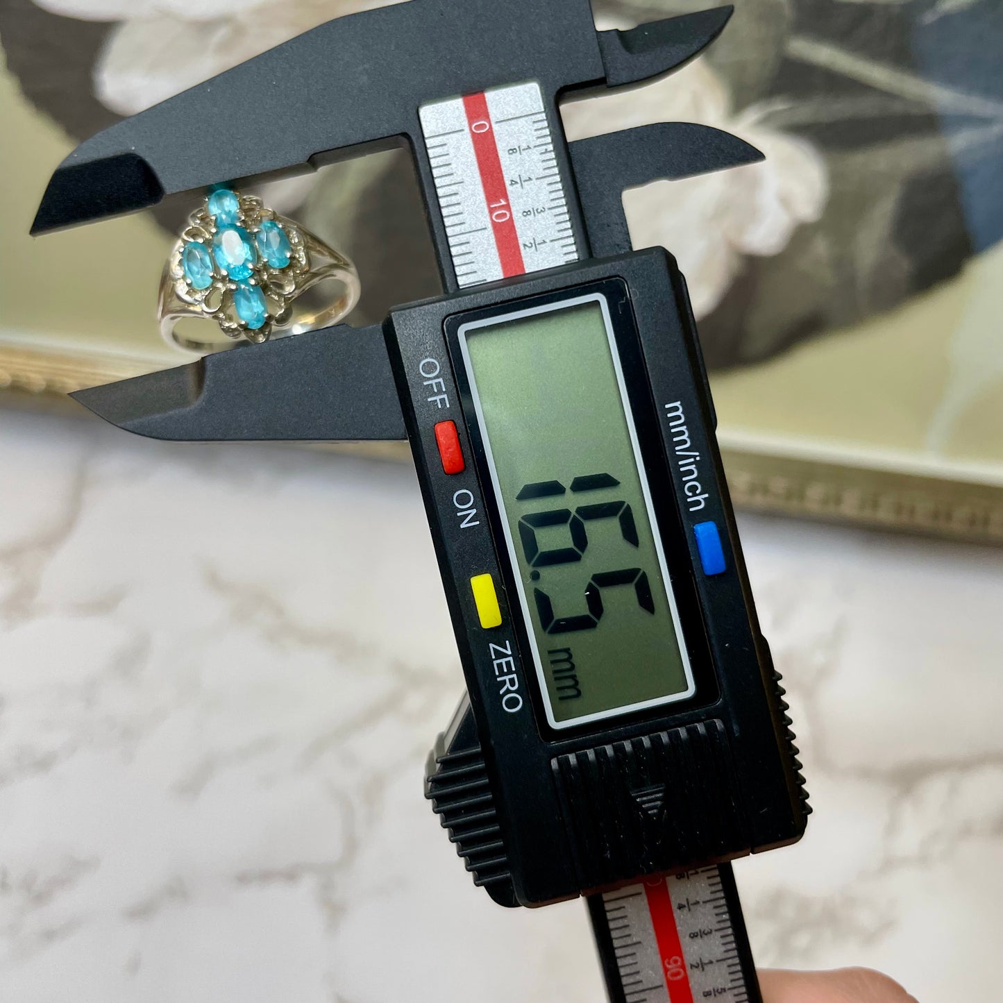 Vintage 925 Sterling Silver Ring Blue Gemstones - Size US 10.75