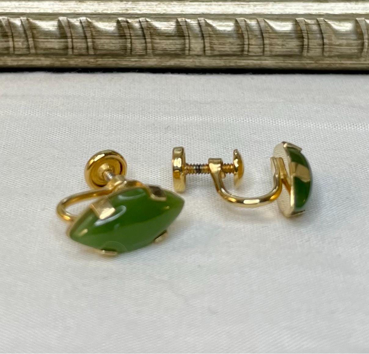 12K Gold FILLED Genuine Jade Screw Back Earrings