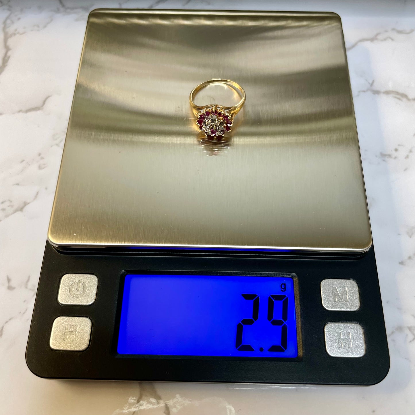 Vintage 10K Solid Gold Ruby Diamond Cluster Ring - Size US 7.25