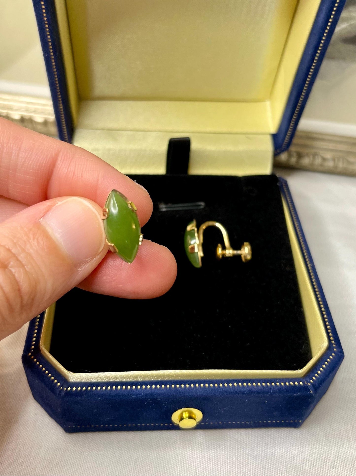 12K Gold FILLED Genuine Jade Screw Back Earrings
