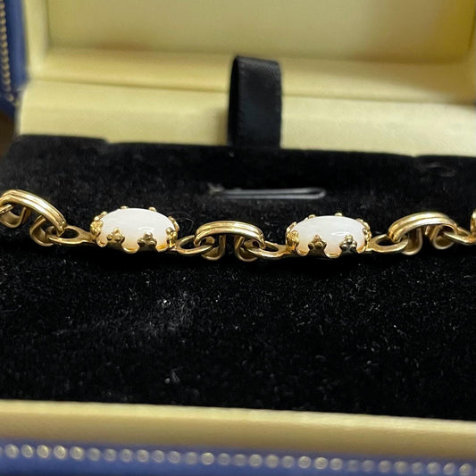 12K Gold FILLED White Opal Bracelet 7”