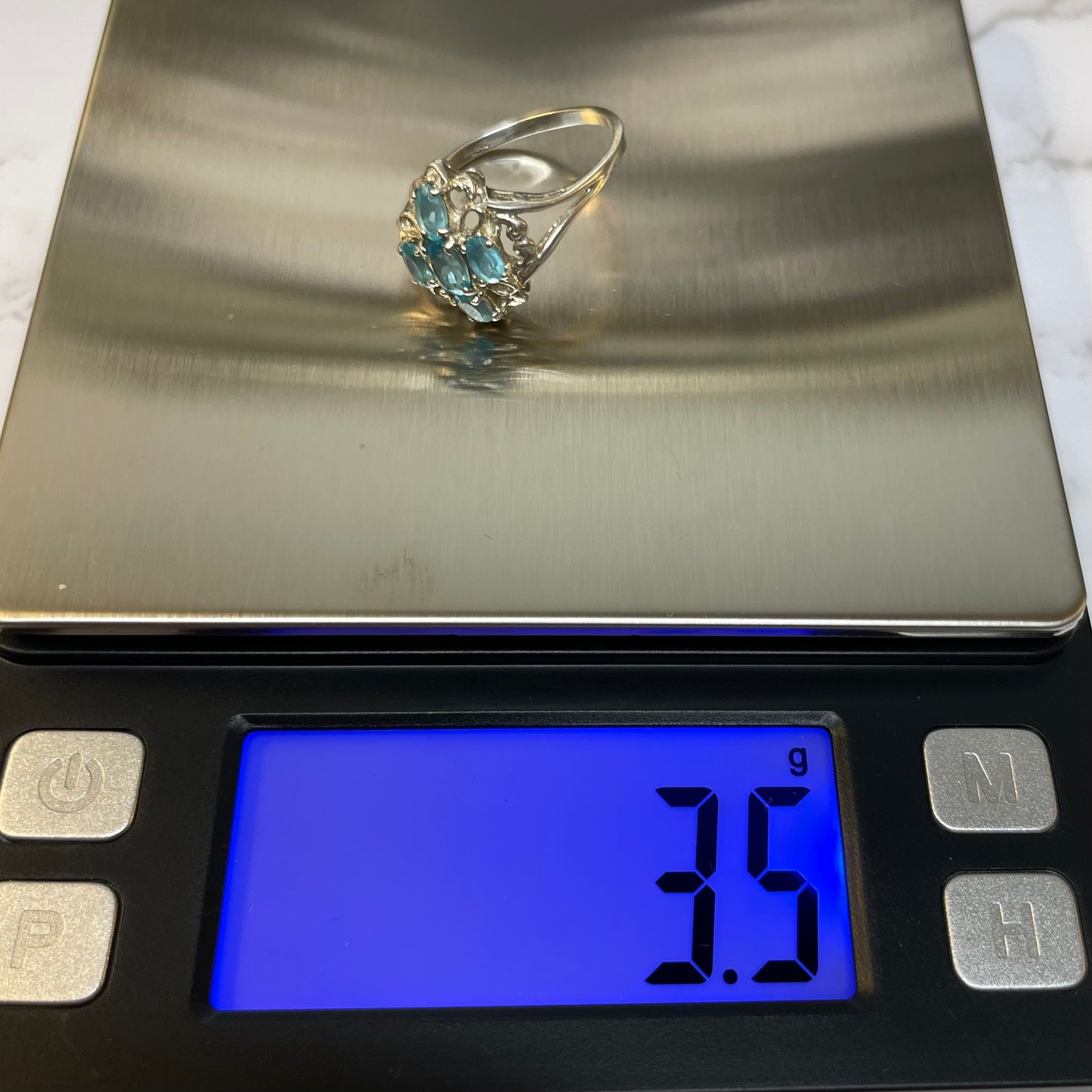 Vintage 925 Sterling Silver Ring Blue Gemstones - Size US 10.75