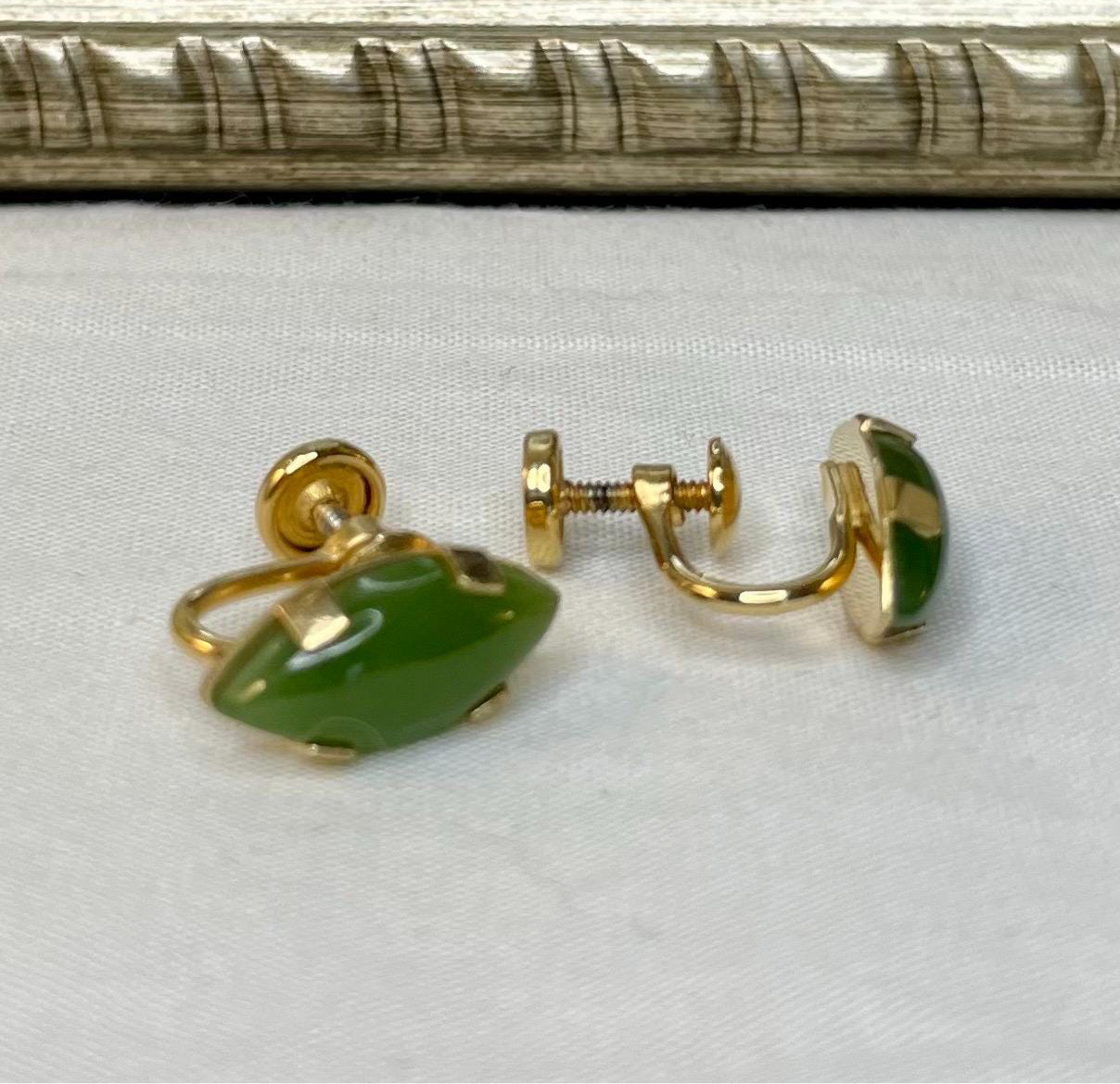 12K Gold FILLED Genuine Jade Screw Back Earrings