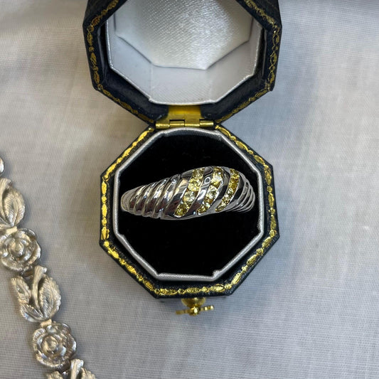 925 Sterling Silver Ring With Yellow Glass Stones - Size 8 US