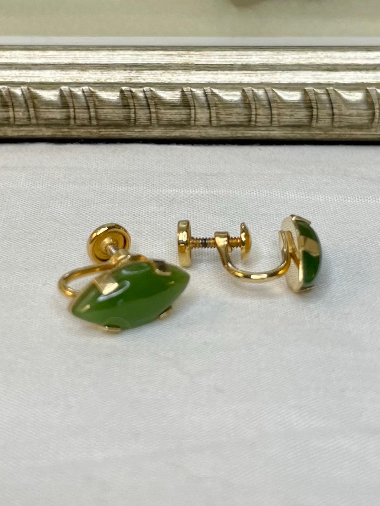 12K Gold FILLED Genuine Jade Screw Back Earrings
