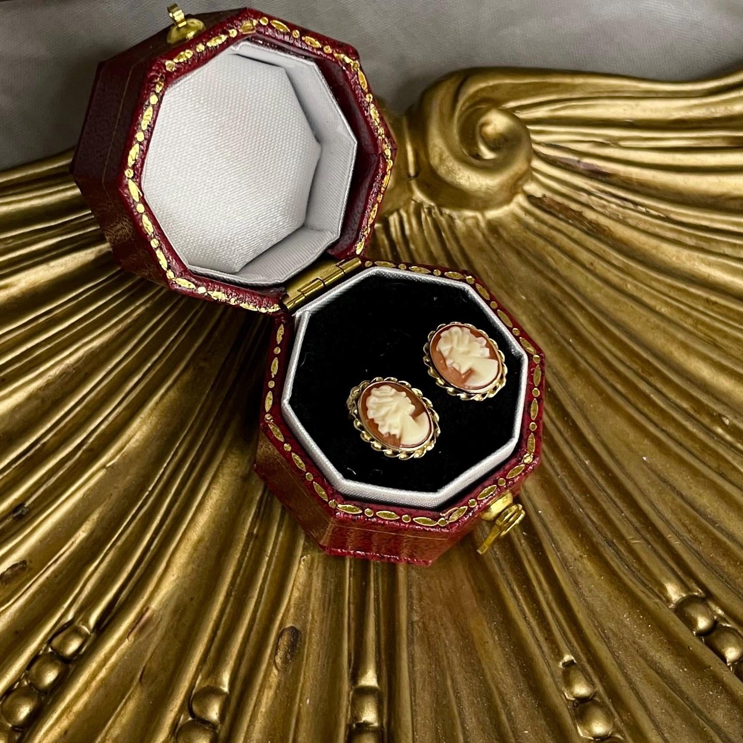 14K Solid Yellow Gold Cameo Earrings