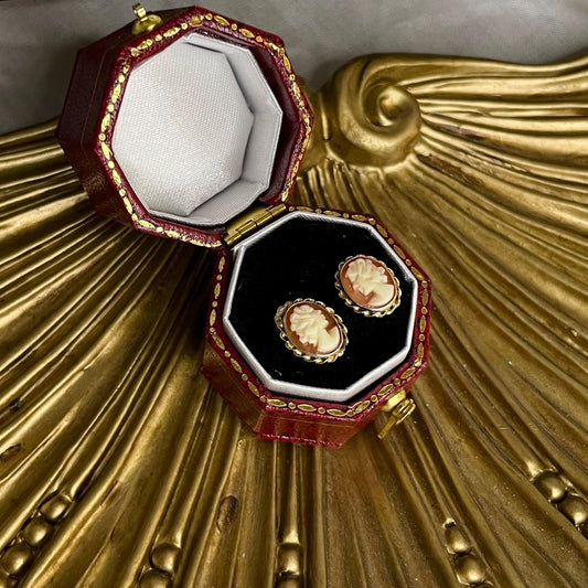 14K Solid Yellow Gold Cameo Earrings