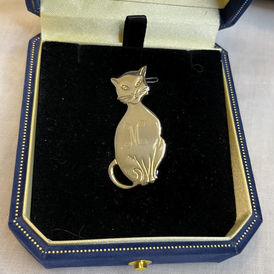 Gold Toned Cat Brooch Letter M Pin