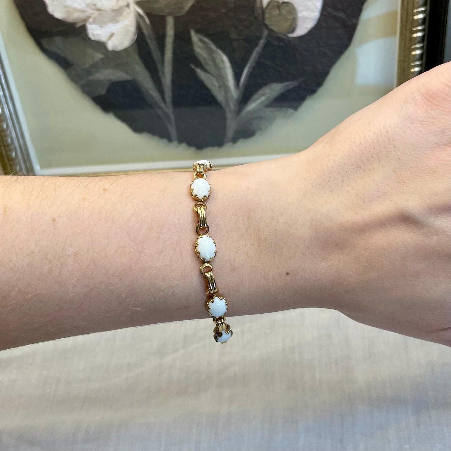12K Gold FILLED White Opal Bracelet 7”