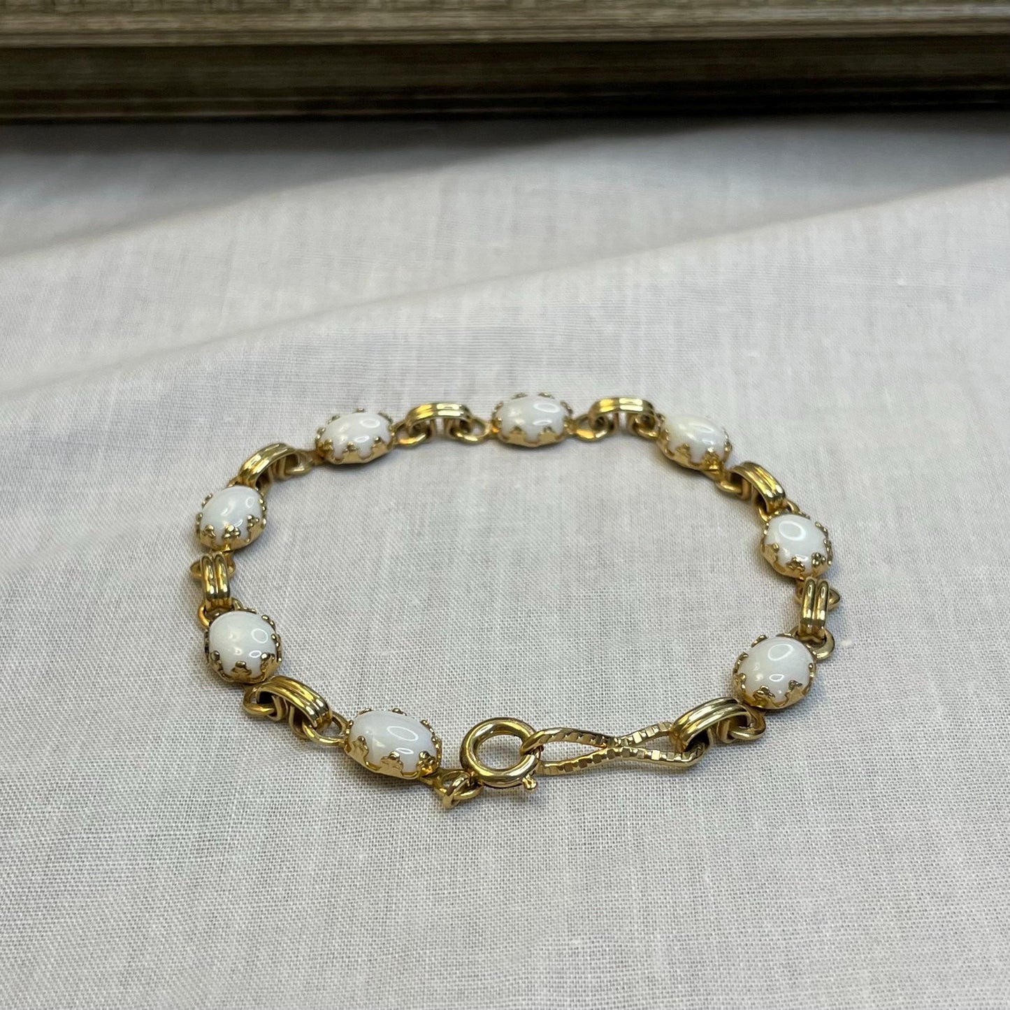 12K Gold FILLED White Opal Bracelet 7”