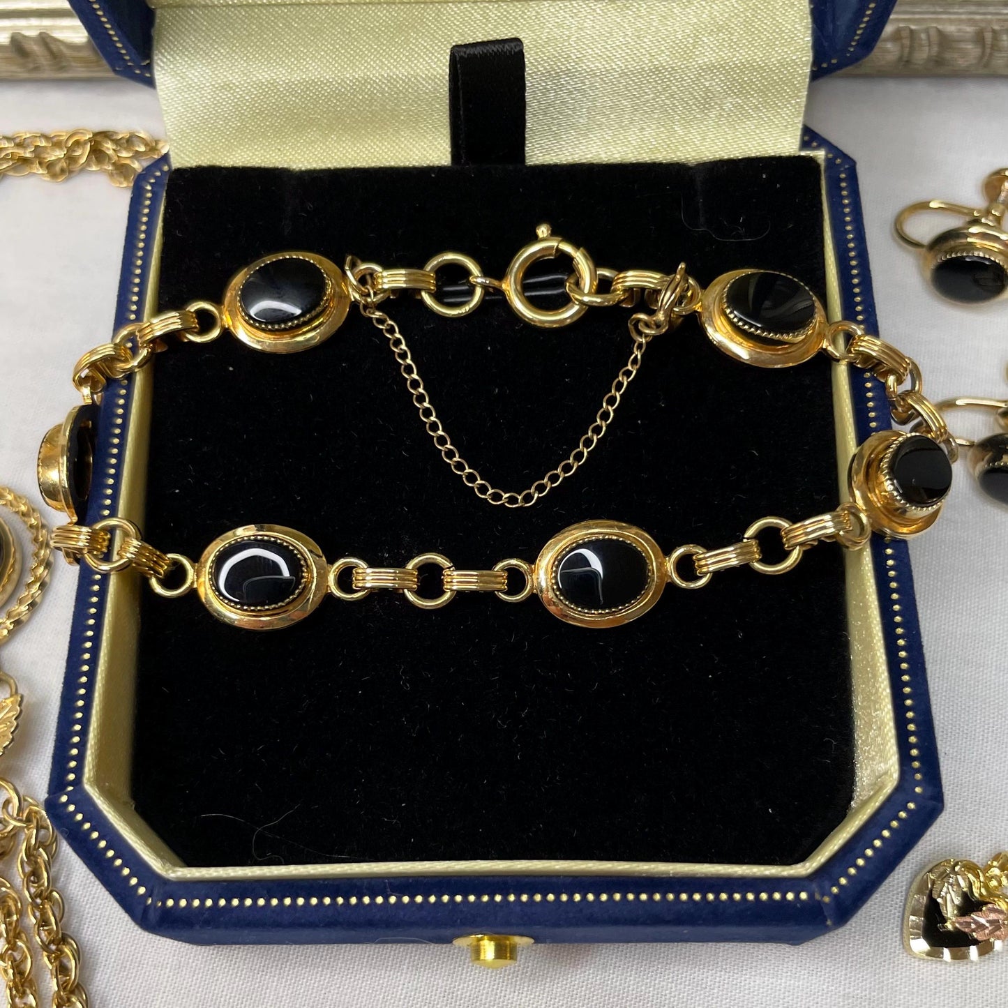 12K Gold FILLED Vintage Onyx Bracelet 7.5”