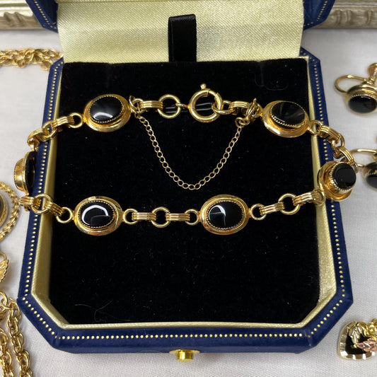12K Gold FILLED Vintage Onyx Bracelet 7.5”