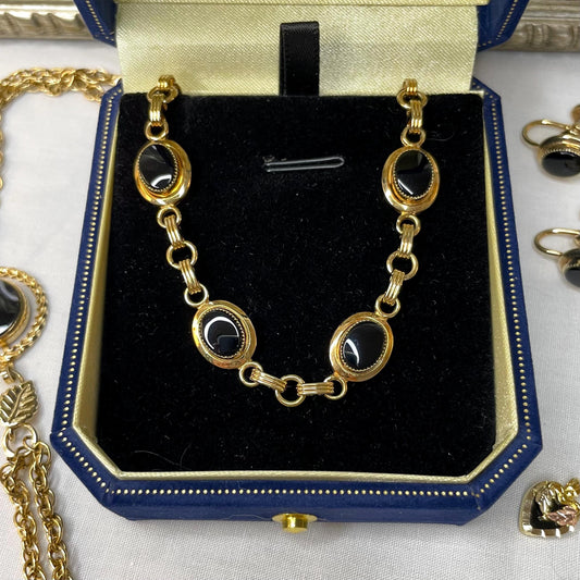 12K Gold FILLED Vintage Onyx Bracelet 7.5”