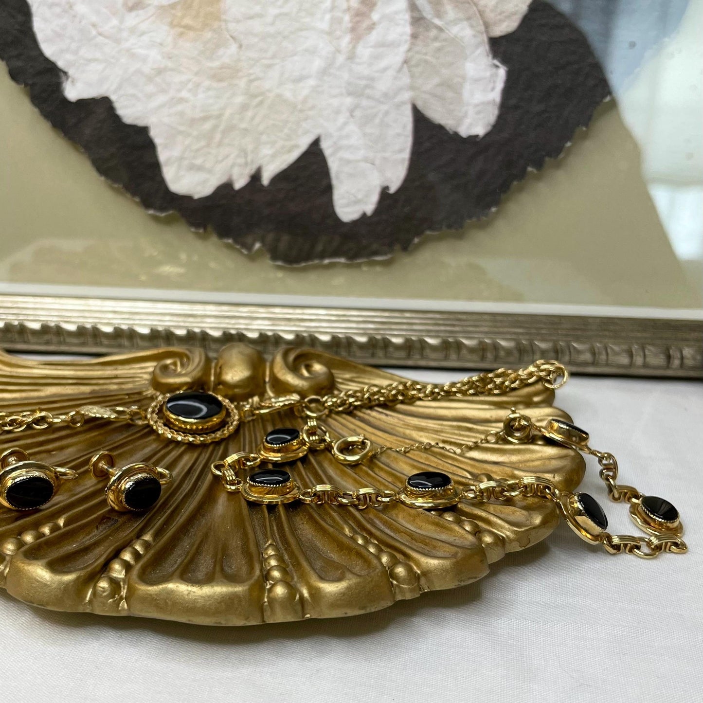 12K Gold FILLED Vintage Onyx Bracelet 7.5”