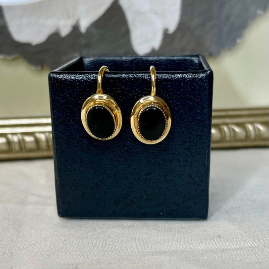 Vintage 12K Gold FILLED Onyx Screwback Earrings