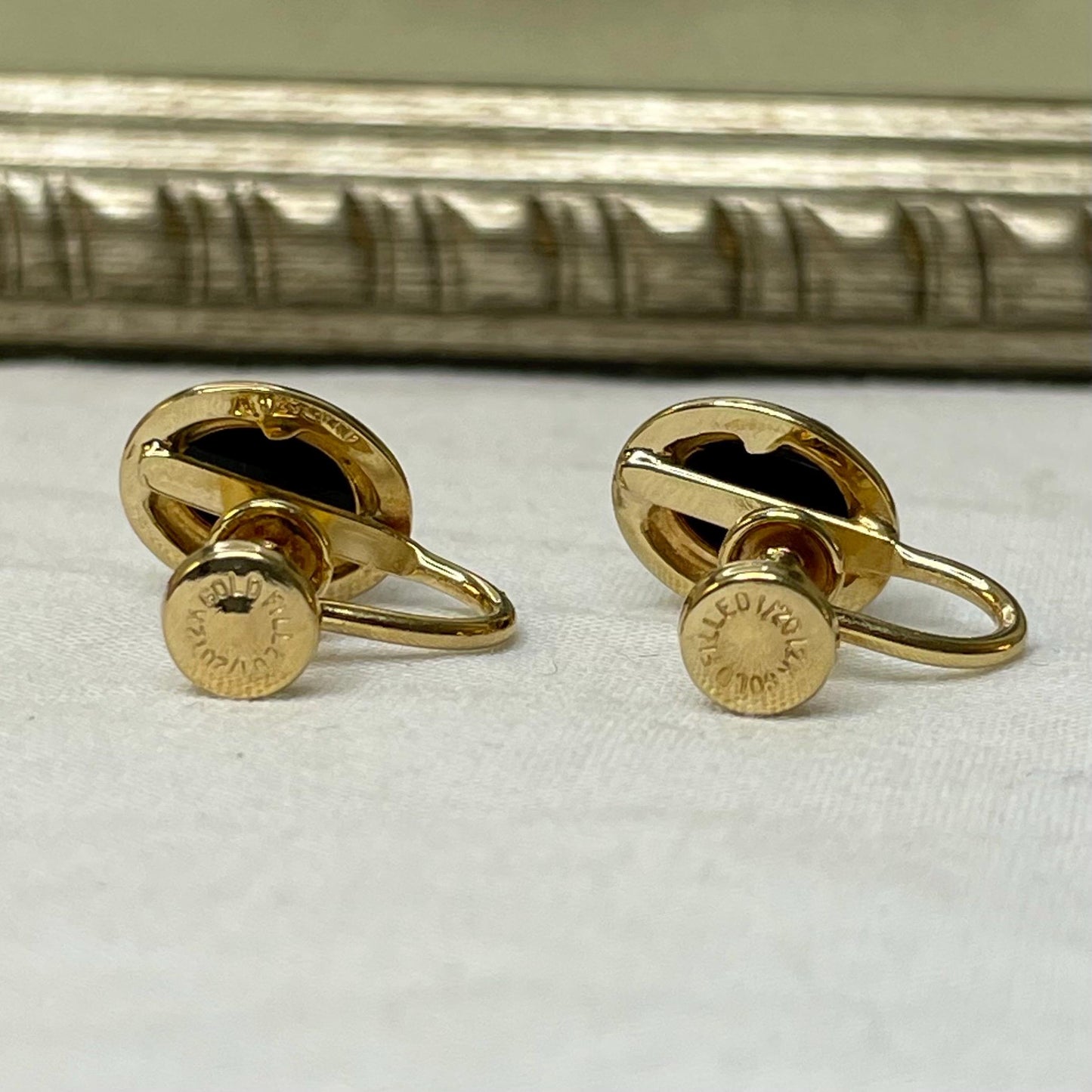 Vintage 12K Gold FILLED Onyx Screwback Earrings
