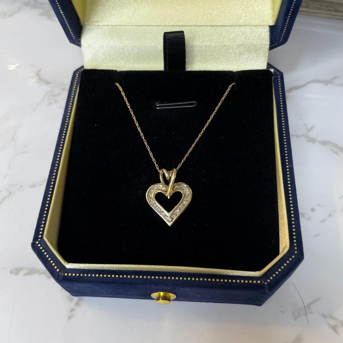 10k Solid Gold Diamond Heart Necklace - 18” Chain