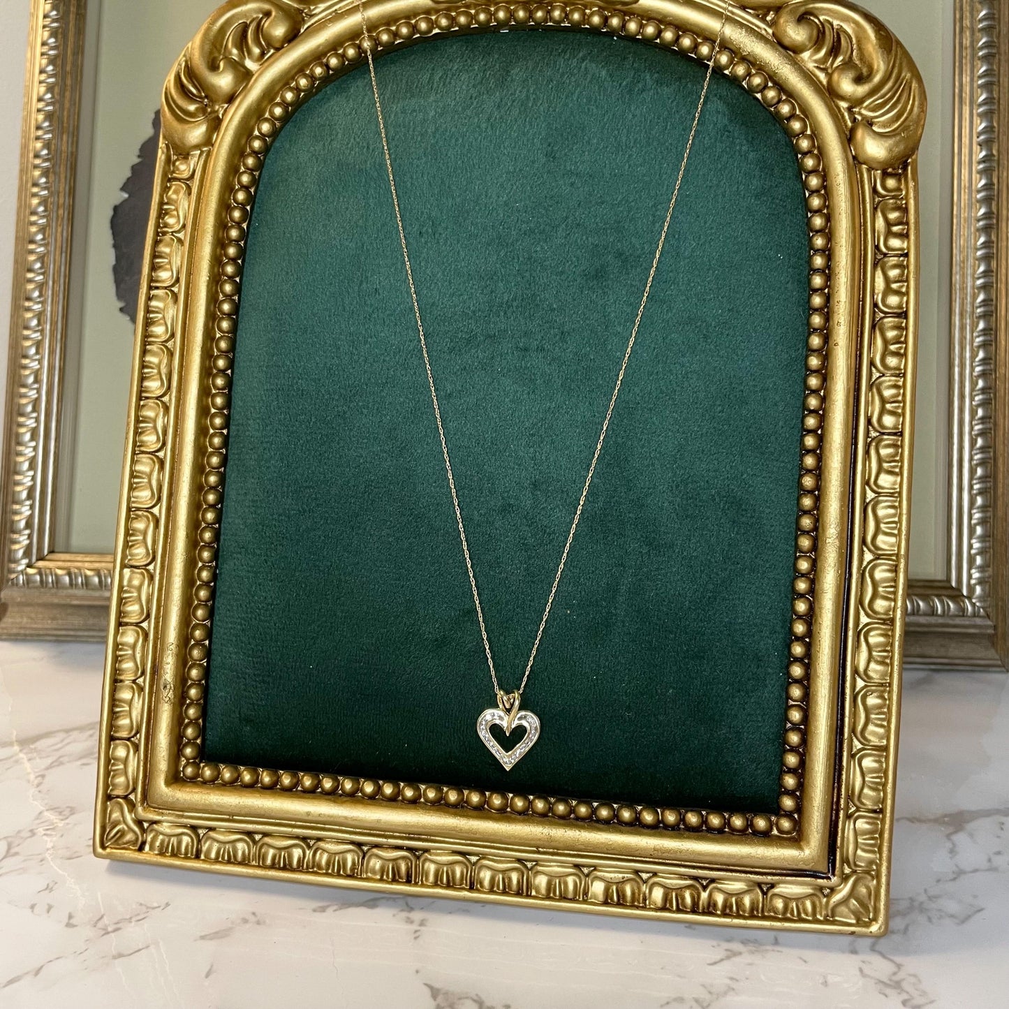 10k Solid Gold Diamond Heart Necklace - 18” Chain