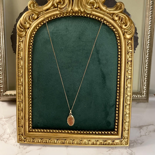 12K Gold FILLED Sunstone Pendant Necklace - 18” Long