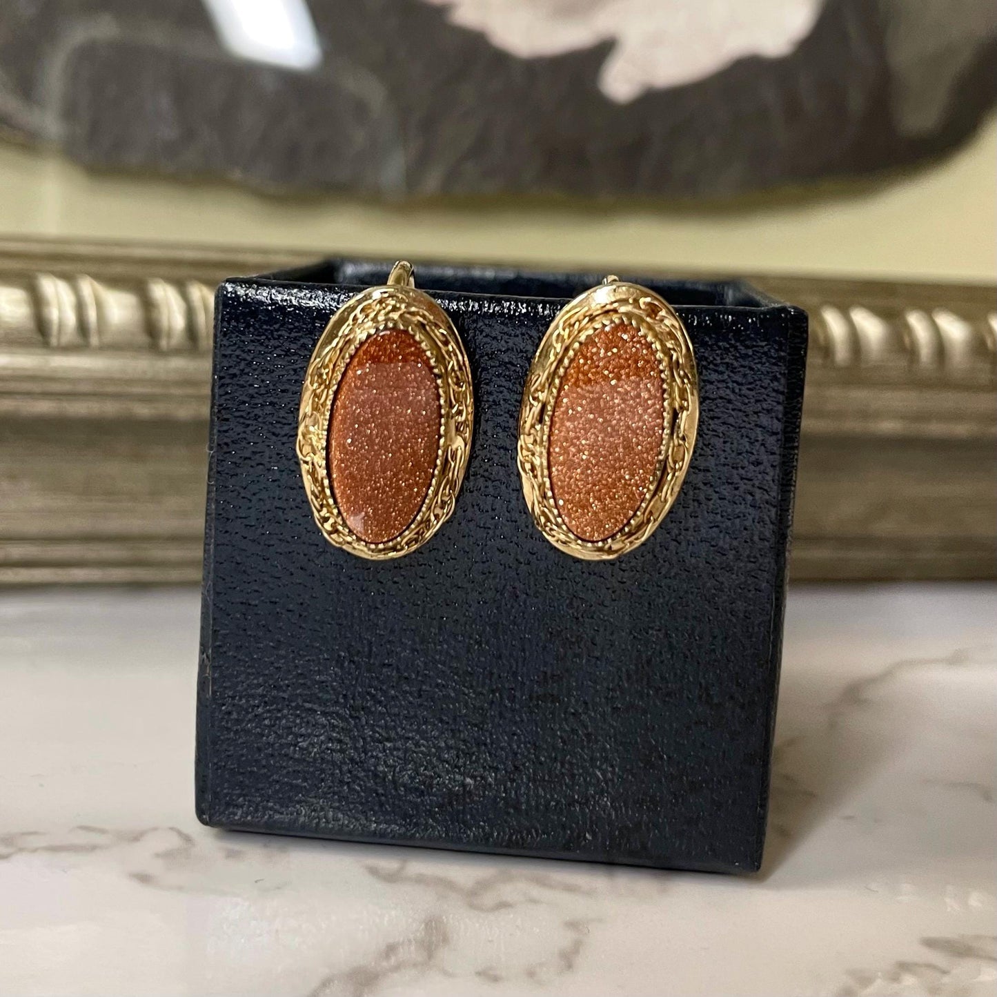 12K Gold FILLED Sunstone Screwback Earrings